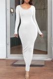 Burgundy Casual O Neck Long Sleeve One Step Skirt Bodycon Maxi Dress