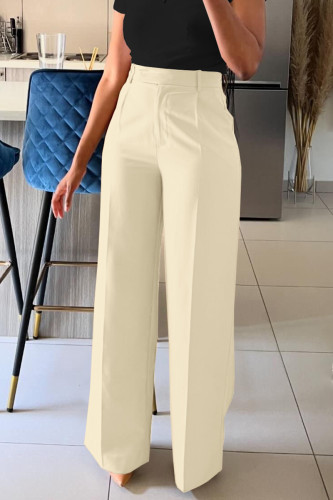 Apricot Casual Solid Color Pocket Zipper Patchwork Loose High Waist Wide Leg Patchwork Bottoms
