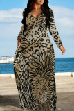 Blue Gray Casual Butterfly Leopard Print Long Sleeve Floor Length Loose Vacation Baggy Maxi Dress