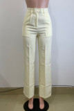 Black Casual Solid Color Pocket Zipper Patchwork Loose High Waist Wide Leg Patchwork Bottoms
