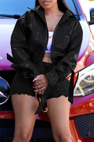 Black Street Zipper Collar Long Sleeve Night Club Crop Jackets