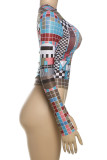 Colour Casual Graphics Print O Neck Long Sleeve Crop Tops