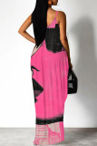 Sky Blue Casual Graphics Print Sleeveless Spaghetti Strap Floor Length Pocket Maxi Slip Dresses