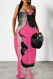 Sky Blue Casual Graphics Print Sleeveless Spaghetti Strap Floor Length Pocket Maxi Slip Dresses