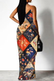 Multicolor Casual Graphics Print Sleeveless Spaghetti Strap Floor Length Pocket Maxi Slip Dresses