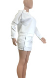 White Casual O Neck Long Sleeve Pocket Sweatshirt And Mini Skirt Sportwear Two Pieces Jogger Sets