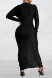 Burgundy Casual Deep V Neck Long Sleeve Front Slit Ruched Formal Evening Party Bodycon Maxi Dresses