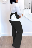 Black POLO collar Long Sleeve Buttons Blouse And Straight Leg Pants Formal Office Lady Two Pieces Trouser Sets