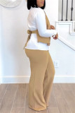 Black POLO collar Long Sleeve Buttons Blouse And Straight Leg Pants Formal Office Lady Two Pieces Trouser Sets