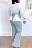 Black POLO collar Long Sleeve Buttons Blouse And Straight Leg Pants Formal Office Lady Two Pieces Trouser Sets