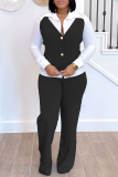 Black POLO collar Long Sleeve Buttons Blouse And Straight Leg Pants Formal Office Lady Two Pieces Trouser Sets