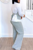 Black POLO collar Long Sleeve Buttons Blouse And Straight Leg Pants Formal Office Lady Two Pieces Trouser Sets