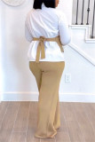Black POLO collar Long Sleeve Buttons Blouse And Straight Leg Pants Formal Office Lady Two Pieces Trouser Sets