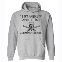 Light Gray I Like Whiskey And Guns And Maybe 3 People Print Long Sleeve Men's Hoodie Sweatshirt
