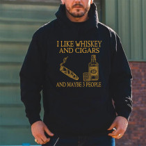 Black I Like Whiskey And Cigars And Maybe 3 People Print Long Sleeve Men's Hoodie Sweatshirt