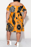 Black Floral Print Flutter Sleeve Off Shoulder Backless Vacation A Line Plus Size Midi Dresses