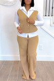 Black POLO collar Long Sleeve Buttons Blouse And Straight Leg Pants Formal Office Lady Two Pieces Trouser Sets