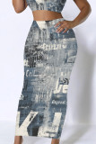 Medium Blue Casual Graphics Print Mid Waist Maxi Skirt