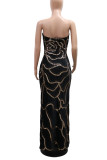 Black Sequins Backless Zipper Strapless Long Formal Evening Party Bodycon Maxi Dresses