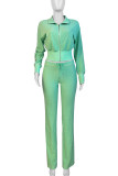 Black Casual Draw String Zipper Collar Long Sleeve Crop Jackets And Sweatpants Sportwear Two Pieces Jogger Sets