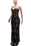 Black Sequins Backless Zipper Strapless Long Formal Evening Party Bodycon Maxi Dresses