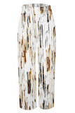 Brown Casual Leopard Flowers Stripe Print Pocket Loose High Waist Wide Leg Pants