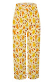 Brown Casual Leopard Flowers Stripe Print Pocket Loose High Waist Wide Leg Pants