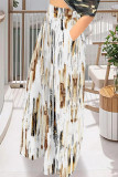Brown Casual Leopard Flowers Stripe Print Pocket Loose High Waist Wide Leg Pants