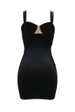 Black Hot Drilling Sleeveless Backless Spaghetti Strap Wrapped Skirt Formal Evening Party Bodycon Mini Slip Dresses