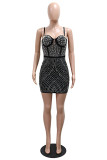 Black Hot Drilling Sleeveless Backless Spaghetti Strap Wrapped Skirt Formal Evening Party Bodycon Mini Slip Dresses