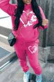 Grey Sportwear Casual Graphics Print Long Sleeve Hooded Sweatshirt And Drawstring Pants Two Pieces Sweatpant Sets