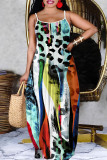 Black Casual Graphics Print Sleeveless Backless Spaghetti Strap Floor Length Casual Outing Vacation Loose Maxi Slip Dresses