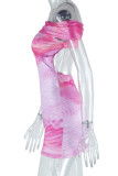 Pink Graphics Print Backless Sleeveless Off Shoulder Night Club Bodycon Mini Dresses