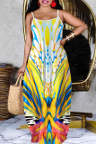 Black Casual Graphics Print Sleeveless Backless Spaghetti Strap Floor Length Casual Outing Vacation Loose Maxi Slip Dresses