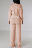 Red Casual Stripe Print O Neck Long Sleeve Sweatshirt And Wide Leg Pants Vacation Two Pieces Trouser Sets