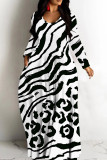 Black Gray Casual Graphics Print V Neck Long Sleeve Floor Length Casual Outing Oversized Hem Loose Maxi Dress