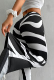 Black And White Casual Stripe Print Boot Cut Mid Waist Speaker Flare Leg Pants
