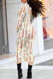 White Casual Colorblock Striped Print Half A Turtleneck Long Sleeve Bodycon Maxi Dresses
