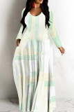 Camouflage Leopard Print V Neck Long Sleeve Fall Outings Vacation Straight Loose Maxi Dress