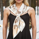 White Daily Floral Print Silk Head Scarf