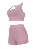 Pink Casual U Neck Sleeveless Tank Crop Tops And Shorts Sportswear Two Pieces Shorts Sets