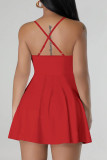 Red Casual Backless Sleeveless Spaghetti Strap Mini Slip Dresses