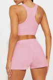 Pink Casual U Neck Sleeveless Tank Crop Tops And Shorts Sportswear Two Pieces Shorts Sets
