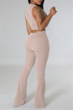 Light Green Casual O Neck Sleeveless Tank Crop Tops And Pants Two Pieces Trouser Sets