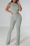 Light Green Casual O Neck Sleeveless Tank Crop Tops And Pants Two Pieces Trouser Sets