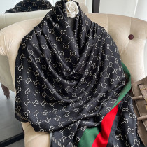 Black Daily Letters Print Silk Head Scarf