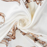 White Daily Floral Print Silk Head Scarf