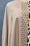 Navy Blue Casual Leopard Print Hot Drill O Neck Long Sleeve Blouse And Wide Leg Pants Vacation Plus Size Two Pieces Trouser Sets