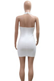 Red Hot Drill Sleeveless Backless Deep V Neck Wrapped Skirt Halter Bodycon Mini Dresses