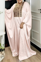Khaki Graphcis Print Asymmetrical Collar Bat Sleeve Afrikaanse Long Vacation Maxi Dresses